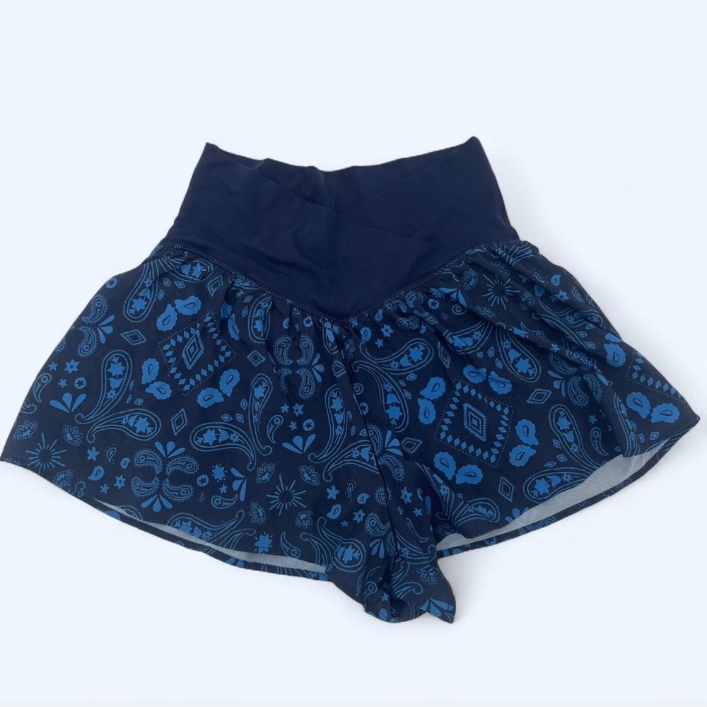Offline by Aerie Blue Paisley High-Waisted Athletic Shorts